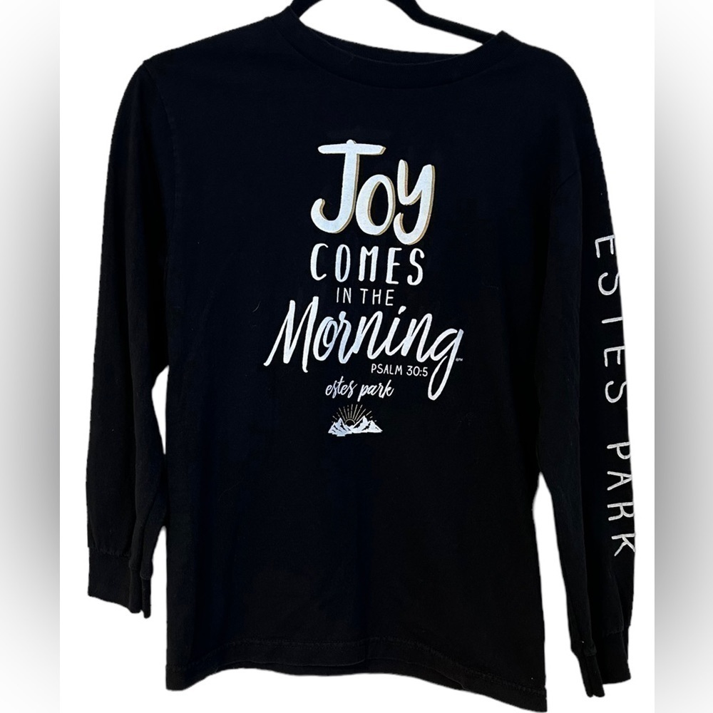Graphic Tee Long Sleeve Black Psalms 30:5 Joy comes in the morning Size S